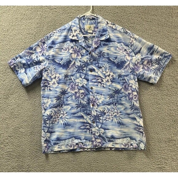 Ho Aloha Hawaiian Shirt Mens XL Blue Short Sleeve Button Up Floral - Picture 1 of 9